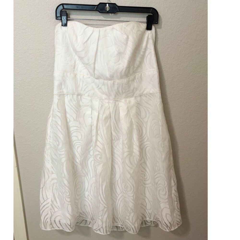 White House Black Market Ivory Jacquard Strapless Dress Size 14 NWT